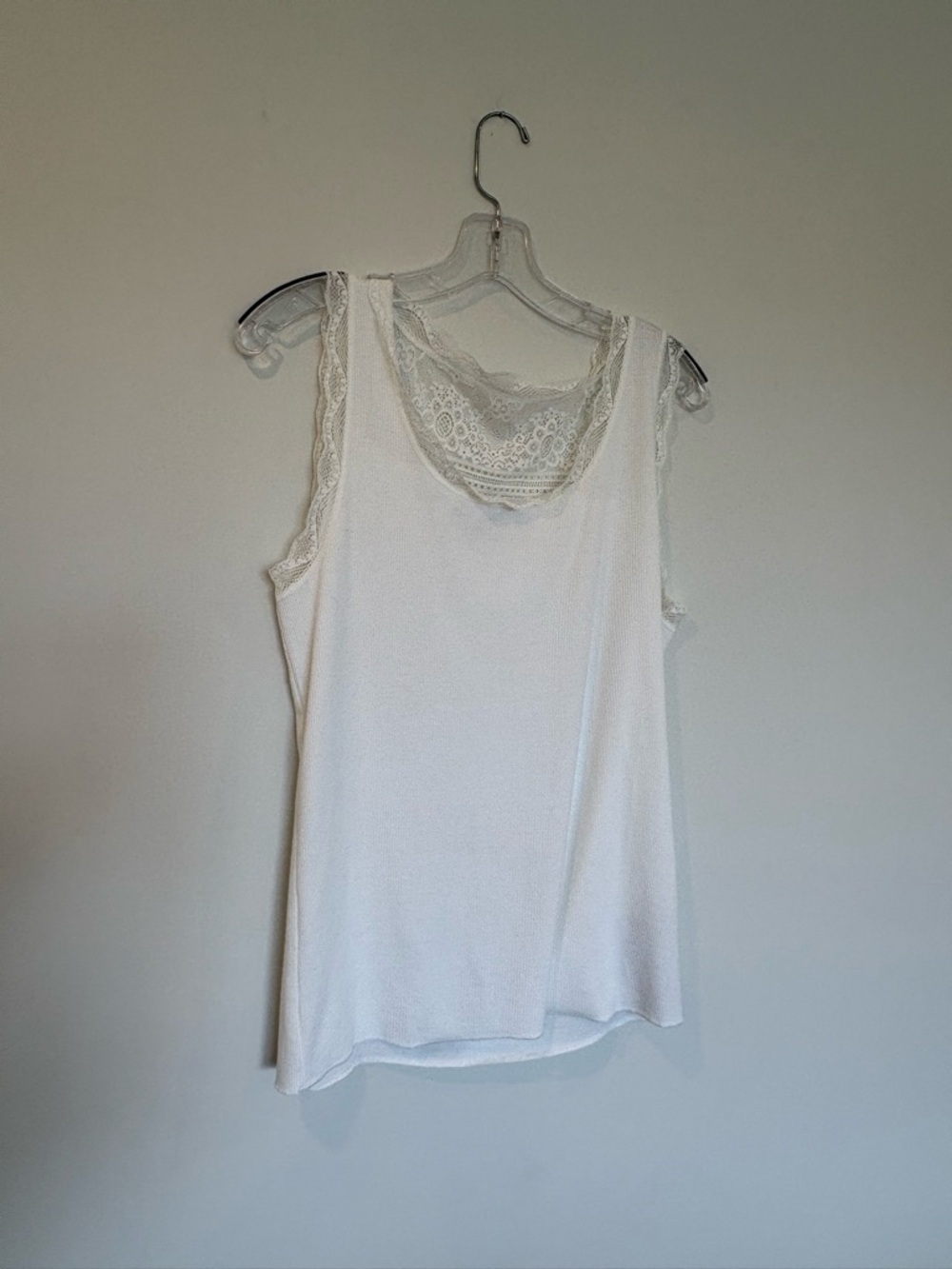 Cream Lace Trim Sleeveless White Tank Top Size XL